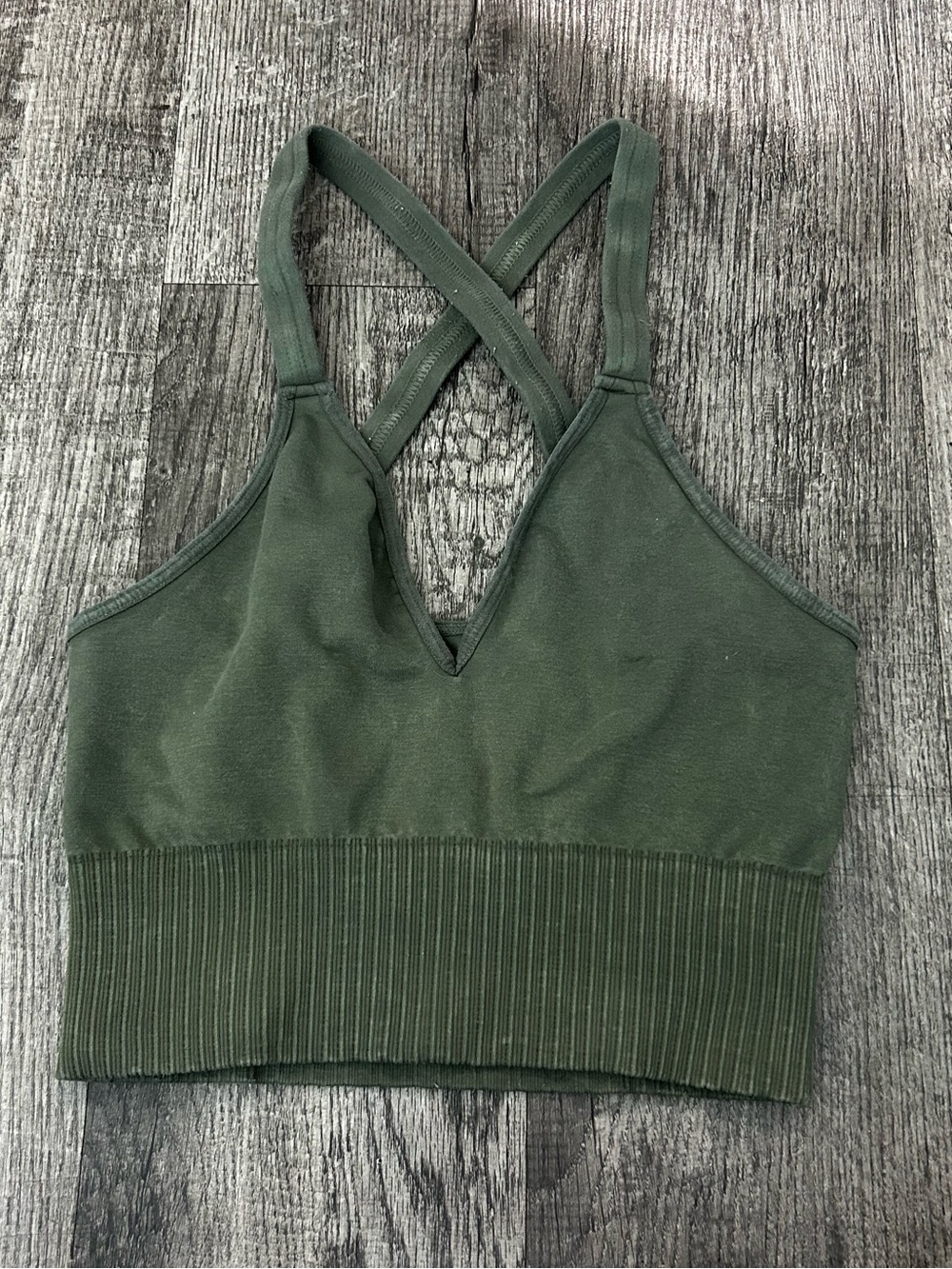 Free People Olive Green Cross-Back Ribbed Bralette Tank